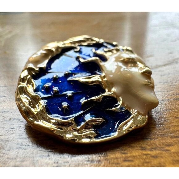 Celestial Moon Sun Brooch Pin New Gold Navy Yours is the Light We All Sh… - Picture 10 of 12
